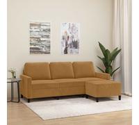 vidaXL Sofá de 3 plazas con taburete, terciopelo marrón, 180 cm