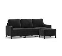 Vidaxl sofá de 3 plazas con taburete de terciopelo negro 180 cm