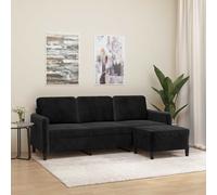 Vidaxl sofá de 3 plazas con taburete de terciopelo negro 180 cm