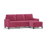 Vidaxl sofá de 3 plazas con taburete de terciopelo rojo tinto 180 cm