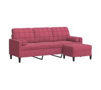 vidaXL Sofá de 3 Plazas con Taburete – Terciopelo Rojo Tinto 180 cm – Tapizado para salón