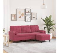 vidaXL Sofá de 3 Plazas con Taburete – Terciopelo Rojo Tinto 180 cm – Tapizado para salón