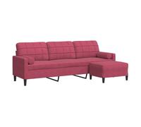 vidaXL Sofá de 3 plazas con taburete de terciopelo rojo tinto 210 cm