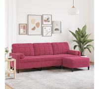 vidaXL Sofá de 3 plazas con taburete de terciopelo rojo tinto 210 cm