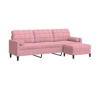 vidaXL Sofá de 3 plazas con taburete de terciopelo rosa 226 x 77 x 80 cm