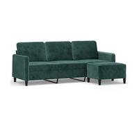 vidaXL Sofá 3 Plazas con Taburete - Sillón Relax, Respaldo y Reposabrazos - Terciopelo Verde Oscuro