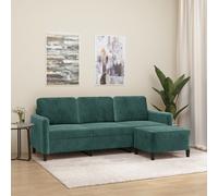 vidaXL Sofá 3 Plazas con Taburete - Sillón Relax, Respaldo y Reposabrazos - Terciopelo Verde Oscuro