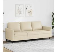 vidaXL Sofá de 3 Plazas Tapizado — Asiento y respaldo con reposabrazos, cuero sintético crema