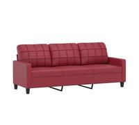 vidaXL Sofá 3 plazas de cuero sintético Rojo vino 180 cm