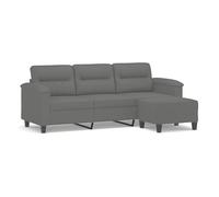vidaXL Sofá de 3 plazas con taburete de tela microfibra gris oscuro 180 cm