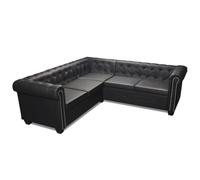 vidaXL Sofá Chesterfield esquinero 5 plazas cuero artificial negro 205x205x73 cm