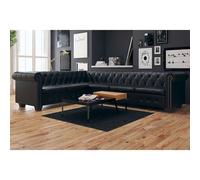 Sofá De Esquina Chesterfield 6 Plazas Cuero Artificial Negro 260 X 205 X 73 Cm Vidaxl