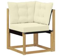 vidaXL Sofá de exterior de esquina, madera maciza de acacia y tela de textileno, color blanco