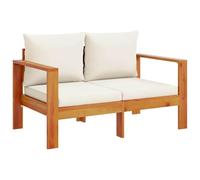 vidaXL Sofá de jardín 2 plazas con cojines, madera maciza de acacia, crema