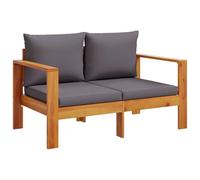 vidaXL Sofá de jardín 2 plazas con cojines – Madera maciza de acacia – Crema/Gris oscuro