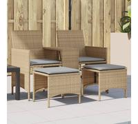 Sofá De Jardín 2 Plazas Con Mesa Y Taburetes Ratán Pe Beige Vidaxl
