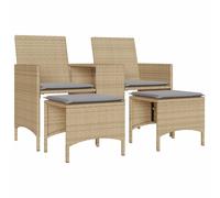 Sofá De Jardín 2 Plazas Con Mesa Y Taburetes Ratán Pe Beige Vidaxl