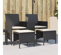 vidaXL Sofá de jardín 2 plazas con mesa y taburetes ratán PE negro
