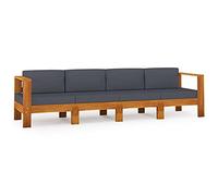 vidaXL Sofá de Jardín 4 Plazas con Cojín Patio Muebles Mobiliario Terraza Exterior Hogar Silla Asiento Acolchado Gris Oscuro Madera de Acacia