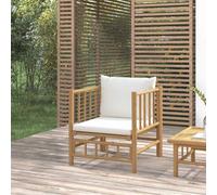 vidaXL Sofá de jardín bambú con cojines blanco crema