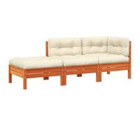 Vidaxl Sofá de Jardín con Cojines y Reposapiés 2 Plazas Marrón Pino Douglas Natural Pine brown