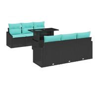vidaXL Sofá de jardín conjunto con cojín 7 unids negro y azul poli rattan, jardín y terraza, moderno modular al aire libre sofá conjunto, resistente a la intemperie UV resistente a los muebles, cómodo