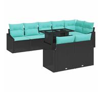 vidaXL Sofá de jardín conjunto con cojín 9 unids negro y azul poli rattan, jardín y terraza, sofá modular, muebles de exterior durable, muebles de patio flexible, resistente a los rayos UV, elegante
