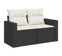vidaXL Sofá de Jardín de 2 Plazas con Cojines, Sillón de Exterior, Sofá Modular, Asiento para Patio Terraza Balcón, Ratán Sintético Negro