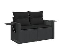 vidaXL Sofá de Jardín de 2 Plazas con Cojines, Sillón de Exterior, Sofá Modular, Asiento para Patio Terraza Balcón, Ratán Sintético Negro