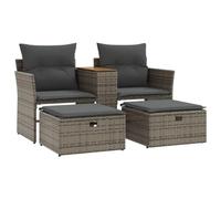 vidaXL Sofá de Jardín de 2 Plazas con Toldo y Taburetes, Asiento Exterior, Sofá Biplaza, Mueble para Patio Terraza Balcón, Ratán PE Gris