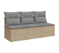 vidaXL Sofá de Jardín de 3 Plazas con Cojines, Sillón de Exterior, Sofá Modular, Asiento para Patio Terraza Balcón, Ratán Sintético Beige