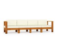 vidaXL Sofá de Jardín de 4 Plazas con Cojín Patio Muebles Mobiliario Terraza Exterior Hogar Silla Asiento Acolchado Crema Madera Maciza Acacia