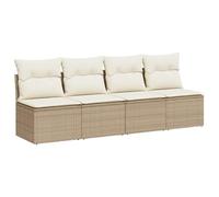 vidaXL Sofá de Jardín de 4 Plazas con Cojines, Asiento Exterior, Sofá Descanso, Mueble para Patio Terraza Balcón, Ratán Sintético Beige