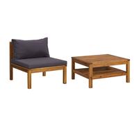 vidaXL Set de 2 sofás de jardín madera acacia con cojines gris oscuro y blanco crema