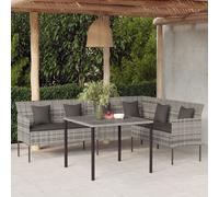 vidaXL Sofá de jardín en forma de L con cojines, ratán sintético, gris