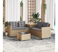vidaXL Sofá de jardín en forma de L con mesa y cojines ratán PE beige
