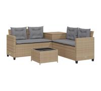 vidaXL Sofá de jardín en forma de L con mesa y cojines ratán PE beige