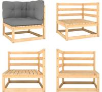 vidaXL Sofá de jardín esquinero con cojines grises, fabricado en madera maciza de pino. Sofá esquinero. Sofás esquinero. Sofá esquinero de madera. Sofás esquinero de madera