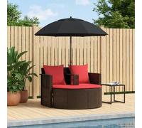 vidaXL Sofá de jardín Marrón y Rojo 168 x 168 x 180 cm ratán sintético