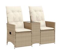 vidaXL Sofá de jardín reclinable 2 plazas con mesa ratán PE beige