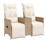 vidaXL Sofá de jardín reclinable 2 plazas con mesa de ratán PE Beige