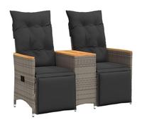vidaXL Sofá de jardín reclinable 2 plazas con mesa de ratán PE, gris