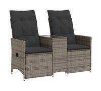 vidaXL Sofá de jardín reclinable de 2 plazas con mesa de ratán PE gris