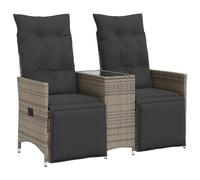 vidaXL Sofá de jardín reclinable 2 plazas con mesa ratán PE gris
