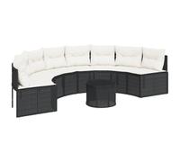 vidaXL Sofá de jardín semicircular con mesa y cojines, ratán PE Negro