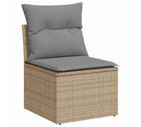 vidaXL Sofá de Jardín sin Reposabrazos con Cojines, Sillón de Exterior, Sofá Modular, Asiento para Patio Terraza Balcón, Ratán PE Beige