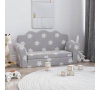 vidaXL Sofá de niños 2 plazas – Sillón con reposabrazos, felpa suave gris claro con estrellas