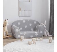 vidaXL Sofá infantil 2 plazas, sillón con reposabrazos, felpa suave, gris claro con estrellas