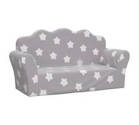 vidaXL Sofá infantil 2 plazas – Sillón con reposabrazos, felpa suave, gris claro con estrellas