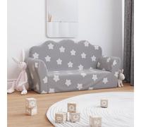 vidaXL Sofá infantil 2 plazas – Sillón con reposabrazos, felpa suave, gris claro con estrellas